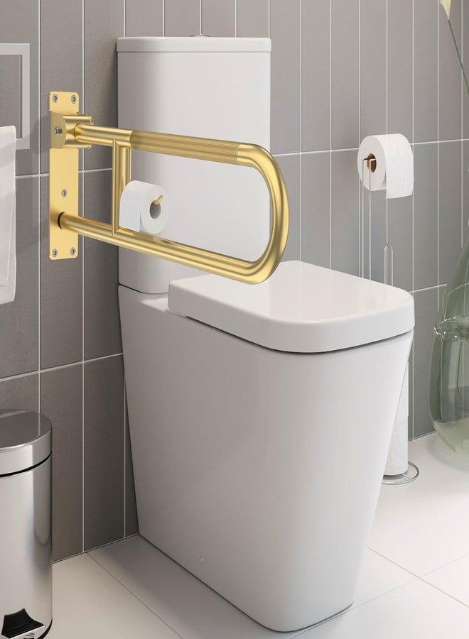 YuanDe Toilet Grab Bar 30.3 Inch, YuanDe Flip Up Grab Bar with Paper Holder, Brushed Gold Anti-Slip Safety Bars for Toilet, Stainless Steel Knurled Toilet Handles for Seniors Disabled Elderly Pregnant - Image 4